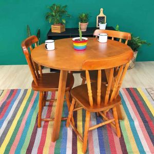 Conjunto Mesa de Jantar Origami 3 Lugares Redondo Mel com 3 Cadeiras Brasileiras Wood!