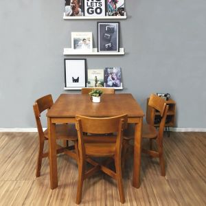 Conjunto Mesa de Jantar Origami 4 Lugares Quadrado Mel com 4 Cadeiras Botões Mel!