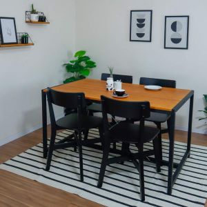 Conjunto Mesa de Jantar Loft 4 Lugares Mel e Preto com 4 Cadeiras Botões Pretas!