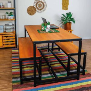 Conjunto Mesa de Jantar Loft 4 Lugares com 2 Bancos Loft Mel e Preto!