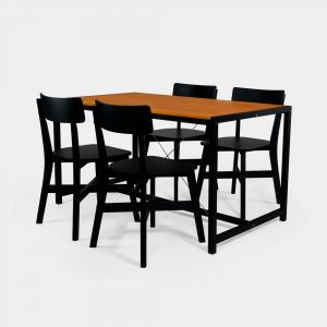 Conjunto Mesa de Jantar Loft 4 Lugares Mel e Preto com 4 Cadeiras Botões Pretas!