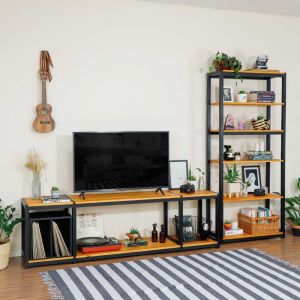 Conjunto Sala de TV Loft Mel e Preto Full Large 2 Móveis!