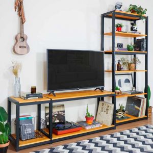 Conjunto Sala de TV Loft Mel e Preto Slim Large 2 Móveis!