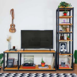 Conjunto Sala de TV Loft Mel e Preto Slim Torre 2 Móveis!