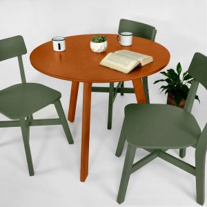 Conjunto Mesa de Jantar Origami 3 Lugares Redondo Mel com 3 Cadeiras Botões Verde!