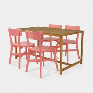 Conjunto Mesa de Jantar Loft 4 Lugares Mascavo com 4 Cadeiras Botões Rosas!