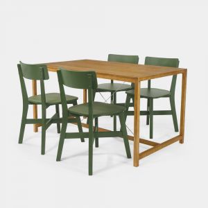 Conjunto Mesa de Jantar Loft 4 Lugares Mascavo com 4 Cadeiras Botões Verdes!